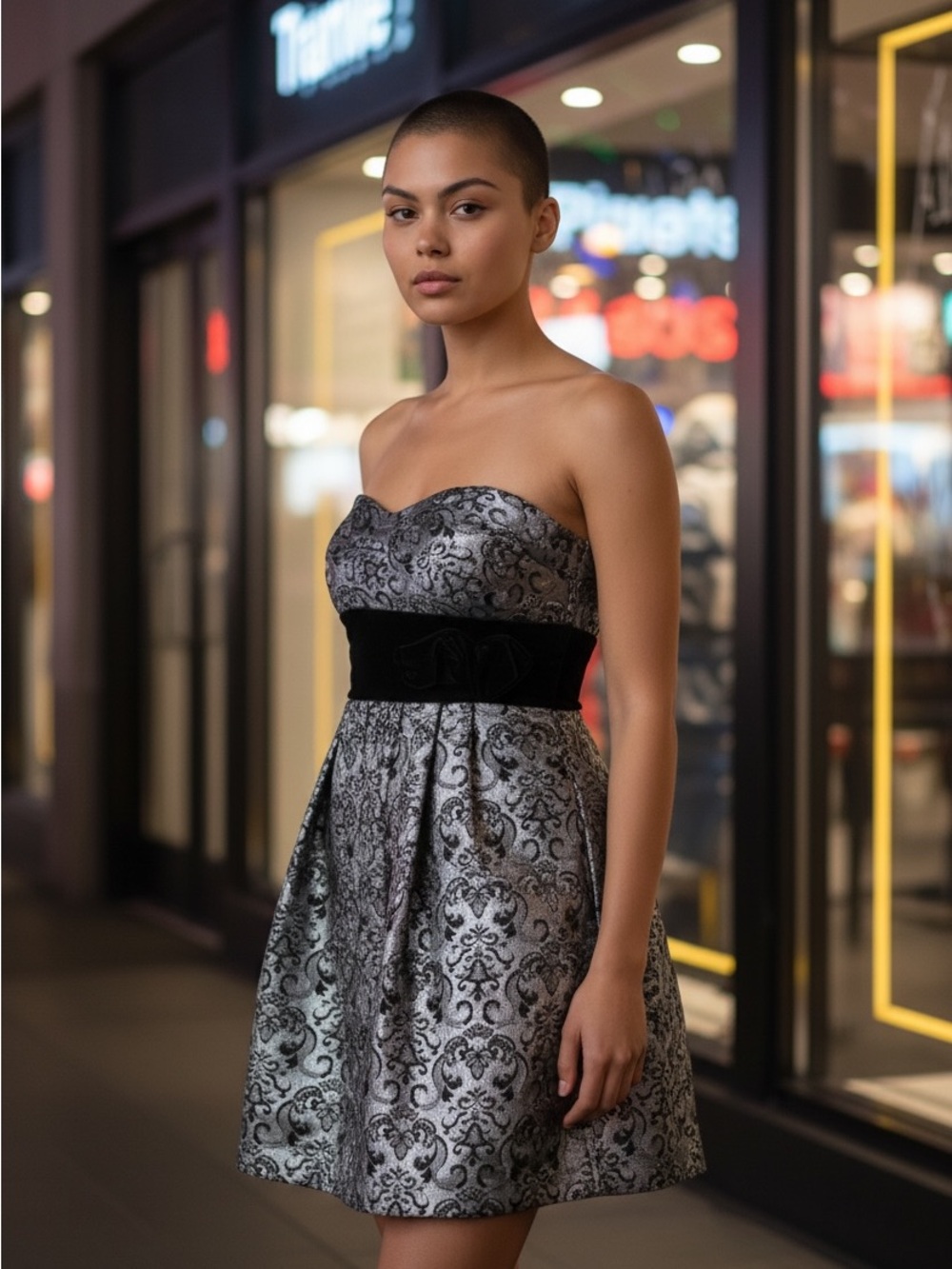 SPEECHLESS Strapless Metallic Mini Cocktail Dress Silver and Black SZ 3